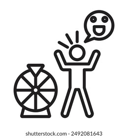 Men luck icon linear logo mark in black and white