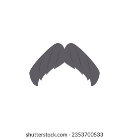 Men lush curved mustache icon, flat vector illustration isolated on white background. Gentleman black vintage mustache, strip of mustache hair in retro style.