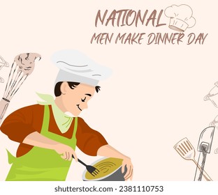 Men make dinner day vector illustration,spectula and whisker icons with brown background 