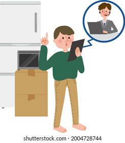 
Men making online quotes for moving