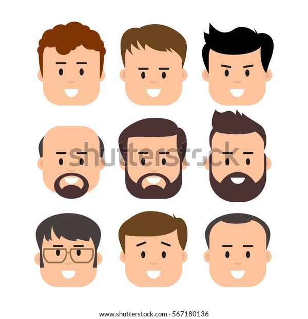 男性男性の男性の顔の髪型の髪型の口ひげ 禿げた人がファッションする ソーシャルメディア用のフラットアバターをデザイン ベクターイラスト のベクター画像素材 ロイヤリティフリー