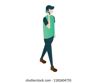 men man isometric call mobile phone illustration vector, people isometric,standing men vector illustration