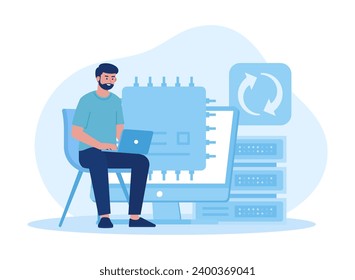 un hombre administra el concepto de tendencia de datos ilustración plana