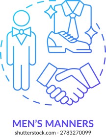 Men manners blue gradient concept icon. Elegant and well mannered gradient man. Social etiquette abstract idea thin line illustration. Isolated outline drawing