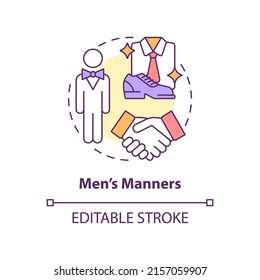 Men manners concept icon. Elegant and well mannered man. Social etiquette abstract idea thin line illustration. Isolated outline drawing. Editable stroke. Arial, Myriad Pro-Bold fonts used