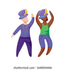 Men with Mardi Gras hats. Party carnival decoration celebration festival holiday fun New Orleans and traditional theme. Vector illustration.