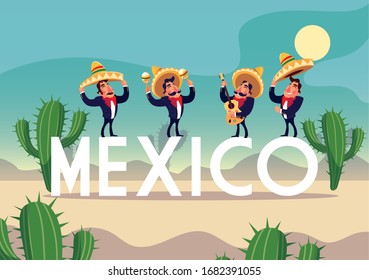 Männer mariachi mit Label mexico Vektorillustration Illustration Design