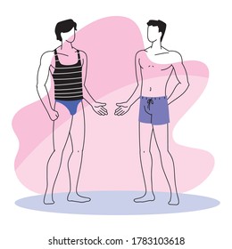 men with mask and swimsuit summer vector illustration desing