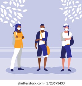 Men with masks outside design of Covid 19 virus theme Vector illustration