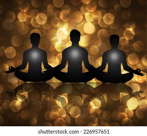 Men meditate, yoga. Abstract vector background, Brown Lights elements background. 