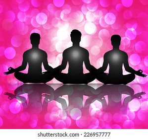 Men meditate, yoga. Abstract vector background, Pink Lights elements background. 
