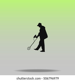 Men with metal detector vector icon