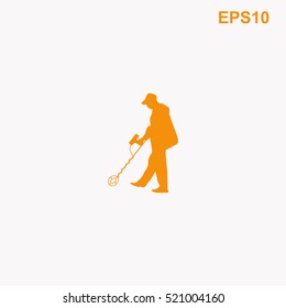 Men with metal detector vector icon