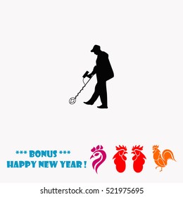 Men with metal detector vector icon