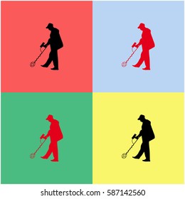 Men with metal detector vector  icon.