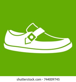 Men moccasin icon white isolated on green background. Vector illustration