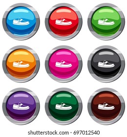 Men moccasin set icon isolated on white. 9 icon collection vector illustration