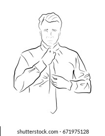 Men model in shirt and tie. Vector hand-drawn illustration. Pretty sketch young man