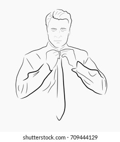 Men model in shirt and tie. Vector hand-drawn illustration. Pretty sketch young man