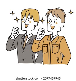Men in motivated suits and men in work clothes