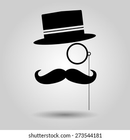 men moustache, glasses and hat. Vector