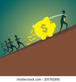 men move the piggy to bank for save money concept