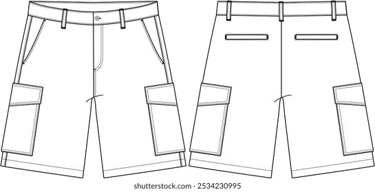 Hombres multi bolsillos cargo shorts y bolsillos de ribete en la parte posterior