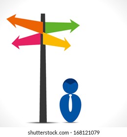 men with multi-directional board to confuse  vector, or write something in blank arrow board vector