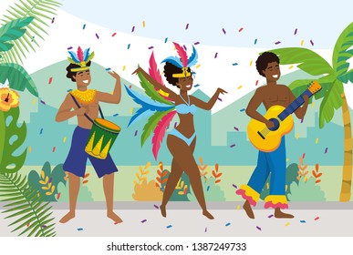 men musician and girl dancer with costume