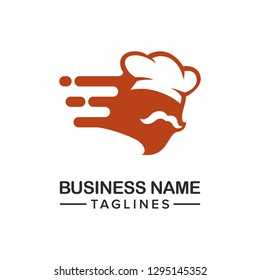 Men with mustaches with chef hats plus modern speed effects for fast food logos or delivery orders.