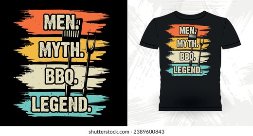 Men Myth BBQ Legend Funny Barbecue Lover Retro Vintage BBQ Smoking T-shirt Design