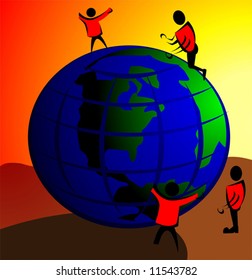 men near globe	