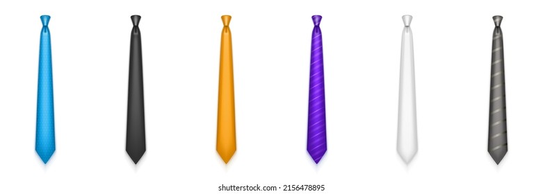 Men neckties, neck ties for office suit, formal shirt, business professional style. Vector realistic set of 3d male clothes accessory, satin cravats with stripes and dots pattern