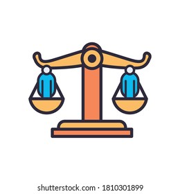 men on balance scale line and fill style icon design, Law justice legal judgment and judical theme Vector illustration
