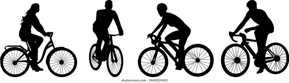 hombres en bicicleta silueta vector