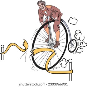 Hombres en cinta de rotura de ciclo con bastones - (Editable) Ilustración vectorial
