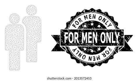 Para los hombres sólo rayado estampado y modelo de malla vectorial. El sello negro tiene la etiqueta Sólo para hombres dentro de cinta y rosette. Resumen de hombres de malla plana, creados a partir de malla plana.