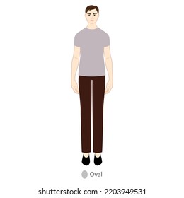 Männer ovaler Körperform Charakter. Skizze von Männchen, Vektorgrafik, einzelne Illustration 9, neun Kopfgröße Gentlemen Figurenkartoon-Konzept, FrontView-Junge für Modeskizzen auf weißem Hintergrund