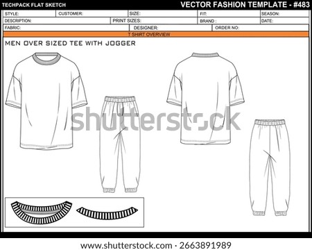 MEN OVER SIZED TEE WITH JOGGER FLAT SKETCH FASHION TEMPLATE TECHNICAL ILLUSTRATION