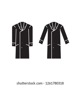 Men overcoat black vector concept icon. Men overcoat flat illustration, sign