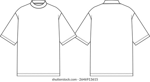Men oversized t-shirt with crew neck band, short sleeves, boxy fit, sketch front and back, vectors