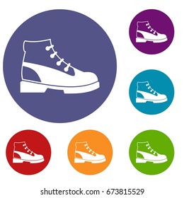 Men oxfords icons set in flat circle reb, blue and green color for web