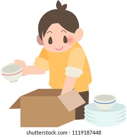 Men packing of crockery
