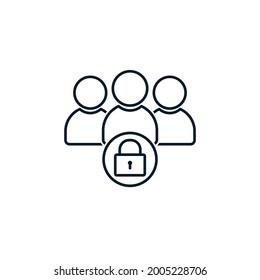 Men, padlock. Blocked users, blacklist concept. Vector icon isolated on white background.