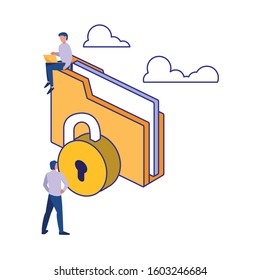 Men padlock and file design of Security system warning protection danger web alert and safe theme Vector illustration