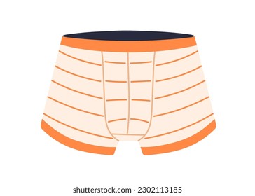 Men panties, trunks. Mens underwear, underclothing. Boxers, shorts design. Striped knickers, briefs, undergarment. Male pants. Flat vector illustration isolated on white background