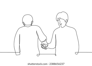 men passing by each other exchange blows on their palms - one line art vector. concept say hello very quickly, say hello on the go without chatting