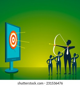 men pay the virtual archery game using technology concept vecvtor