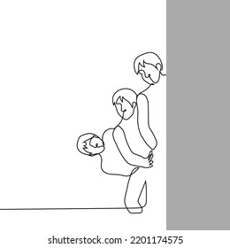 hombres mirando desde la esquina o la pared - un vector de dibujo de una línea. curiosidad por el concepto, vigilancia, fans