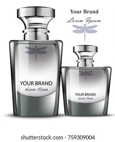 Men perfume bottle set. Realistic Vector Product packaging design